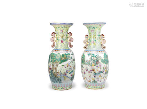 A large pair of 'Hundred Boys' baluster vases,20th century