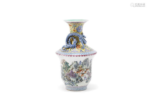 A famille rose 'chilong' baluster vase,Qianlong seal mark, Republic Period