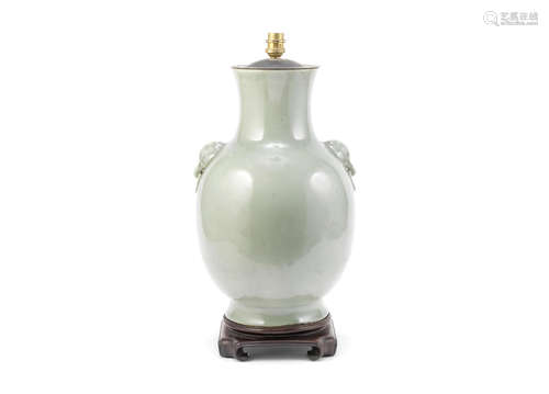 A celadon-glazed archaistic baluster vase,Late Qing Dynasty