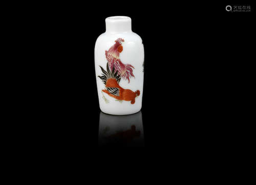 A famille rose 'cockerels' snuff bottle,Guangxu six-character mark and probably of the period