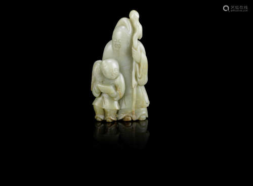 A green jade carving of an immortal,17th century