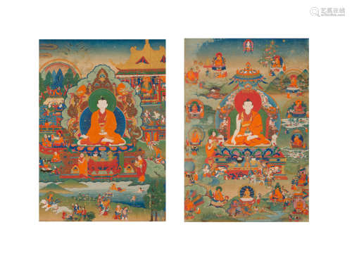 西藏东部十八世纪 释迦牟尼佛源流图 一组两幅