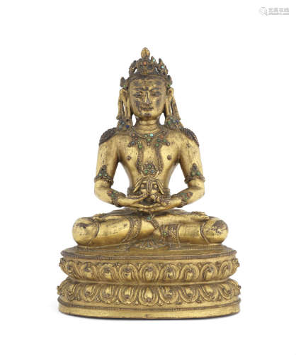 西藏十六/十七世纪 铜鎏金无量寿佛坐像