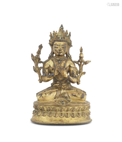 西藏十五/十六世纪 铜鎏金持金刚像