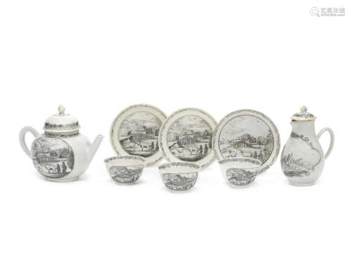 约1800年 外销墨彩西洋风景图茶具 一组