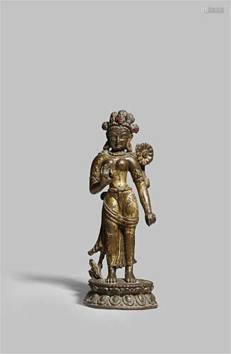十二世纪或更晚 尼泊尔铜鎏金度母