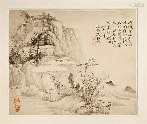 钱维城 《山水》 水墨纸本 两页