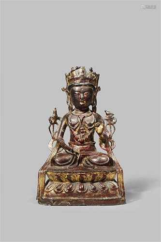 A CHINESE GILT AND LACQUERED BRONZE MODEL OF A TARA QING DYNASTY