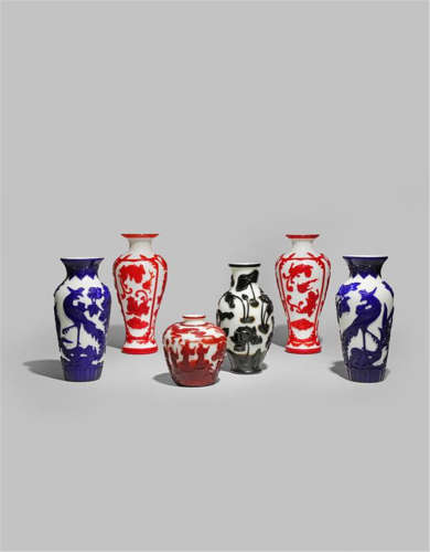 SIX CHINESE BEIJING GLASS VASESLATE QING DYNASTY