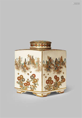 A JAPANESE SATSUMA SQUARE-SECTION VASE AND COVER MEIJI 1868-1912