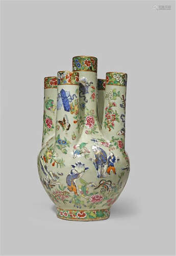 A CHINESE FAMILLE ROSE FIVE-NECKED VASE LATE QING DYNASTY