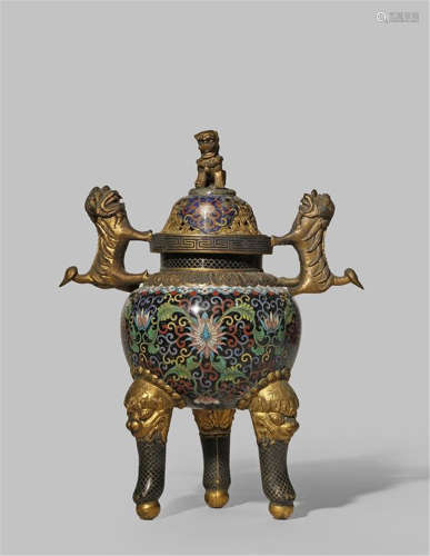A CHINESE CLOISONNÉ INCENSE BURNER AND COVER LATE QING DYNASTY