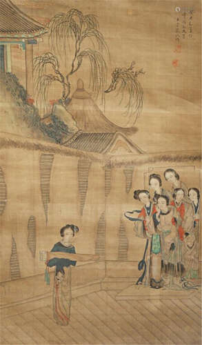 A CHINESE SCROLL PAINTING ON SILK ATTRIBUTED TO GAI QI QING DYNASTY