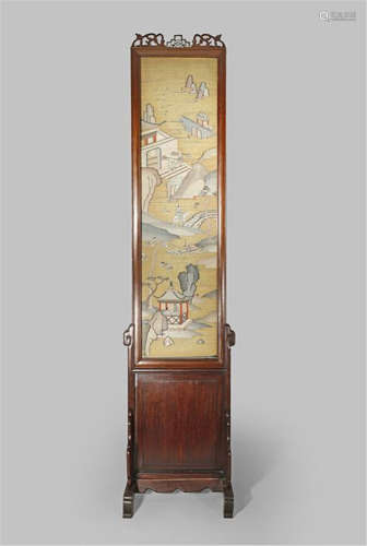 A CHINESE KESI TWO-SIDED PANEL MOUNTED AS A SCREEN QING DYNASTY