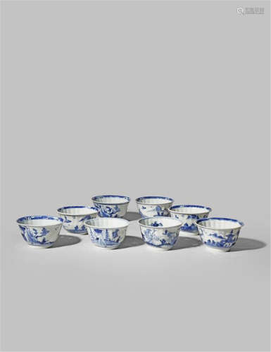 EIGHT CHINESE BLUE AND WHITE TEA BOWLS KANGXI 1662-1722