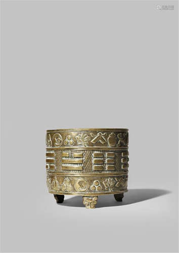 A CHINESE CYLINDRICAL BRONZE INCENSE BURNER BY HU WEN MING LATE MING DYNASTY