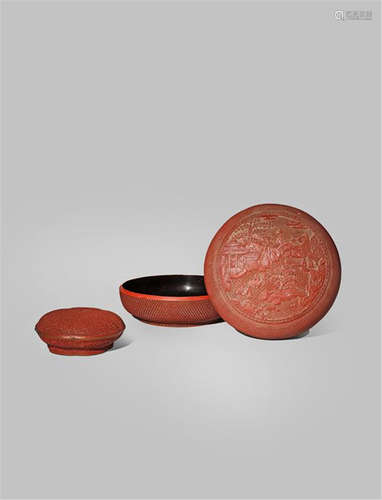 TWO CHINESE CINNABAR LACQUER BOXES AND COVERS LATE QING DYNASTY