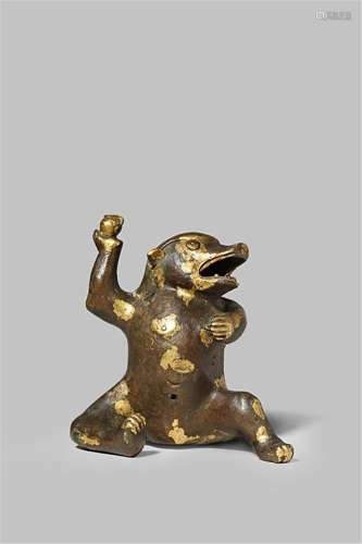A CHINESE GOLD-SPLASHED BRONZE MODEL OF A BEAR QING DYNASTY