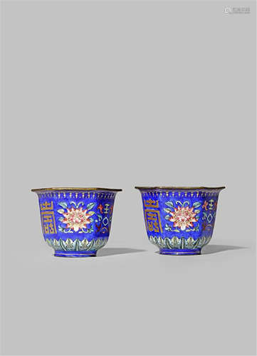 A PAIR OF CHINESE ENAMEL HEXAGONAL 'LONGEVITY' CUPS LATE QING DYNASTY