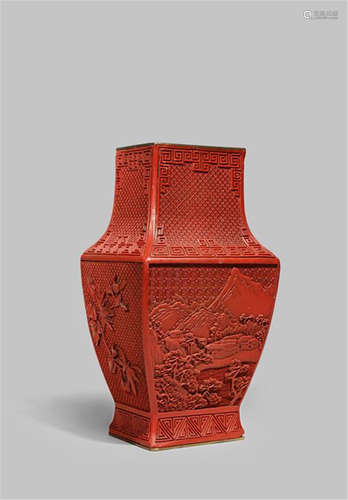 A CHINESE CINNABAR LACQUER RECTANGULAR-SECTION VASE QING DYNASTY