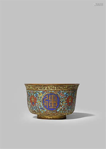 A CHINESE CLOISONNÉ 'BIRTHDAY' BOWL QIANLONG SIX CHARACTER MARK AND OF THE PERIOD 1736-95
