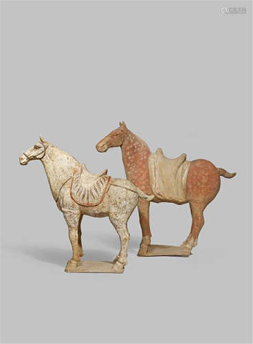 TWO CHINESE POTTERY HORSES TANG DYNASTY 618-907 AD