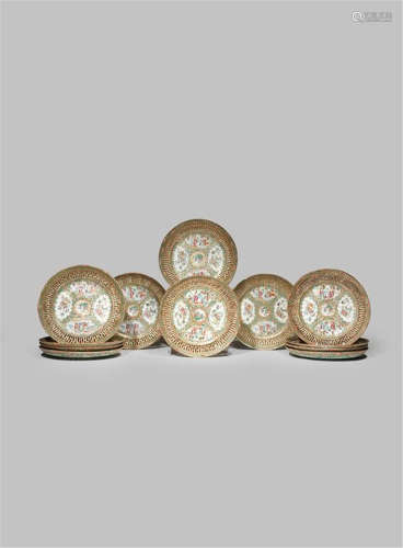 A SET OF TWELVE CHINESE CANTON FAMILLE ROSE PLATES 19TH CENTURY