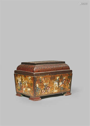 A QAJAR RED AND GOLD LACQUER CASKET AND COVER 19TH CENTURY