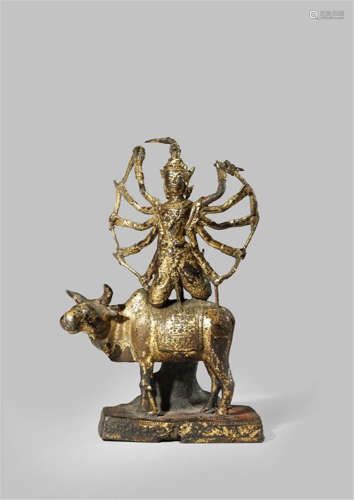 A THAI GILT BRONZE FIGURE OF SHIVA ON NANDI 19TH CENTURY