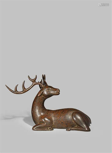 A CHINESE XIPI LACQUERED WOOD MODEL OF A DEER PROBABLY 2ND HALF 20TH CENTURY