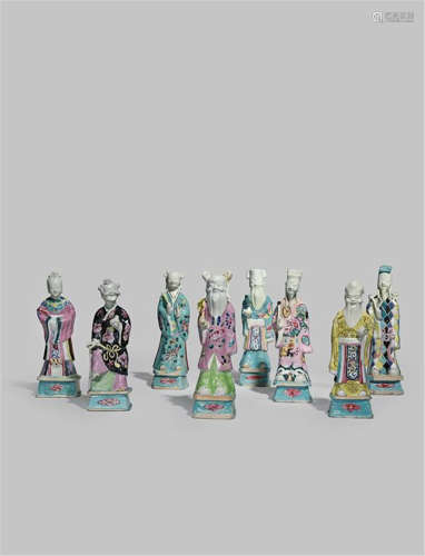 A SET OF CHINESE FAMILLE ROSE MODELS OF THE EIGHT IMMORTALS LATE 18TH CENTURY
