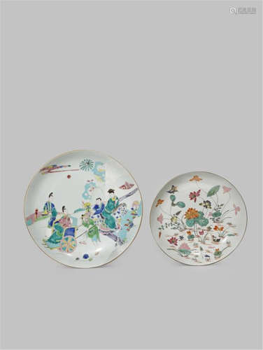 TWO CHINESE FAMILLE ROSE DISHES 1ST HALF 18TH CENTURY