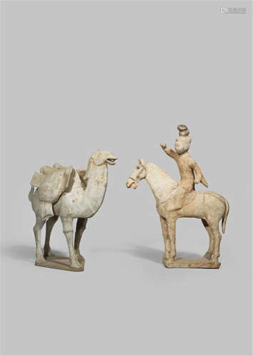 A CHINESE POTTERY MODEL OF A CAMEL AND A POLO PLAYER TANG DYNASTY 618-907 AD
