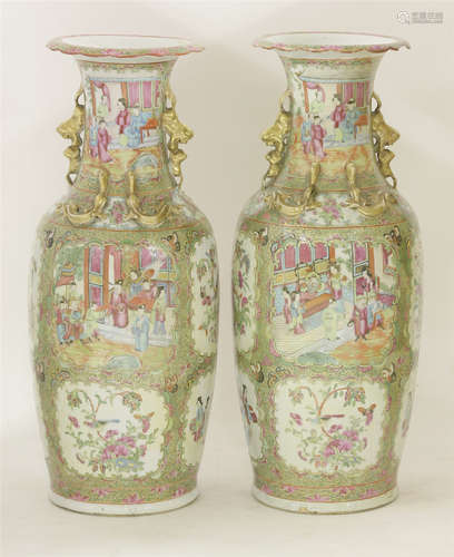 A pair of Canton enamelled vases