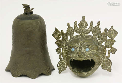 A Tibetan bronze mask