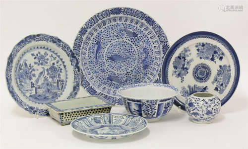 A collection of blue and white