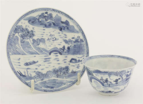 A blue and white Tea Bowl and Saucer