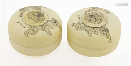 A pair of Japanese ivory boxes and covers