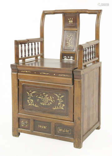 A Chinese hardwood commode chair