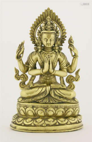 清十九世纪末 铜鎏金菩萨坐像