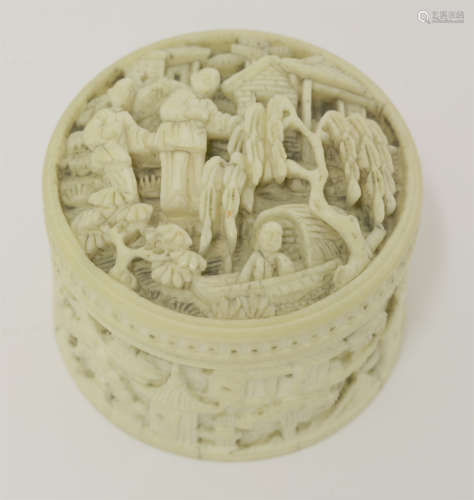 A Chinese ivory circular Box and Cover