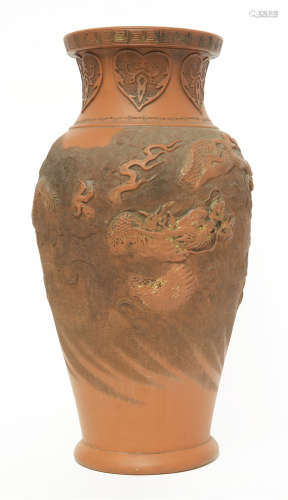 A large Japanese Tokoname redware vase