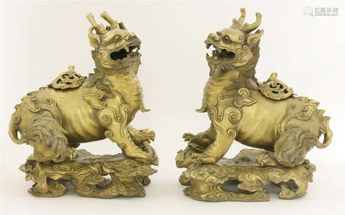 A pair of bronze incense burners