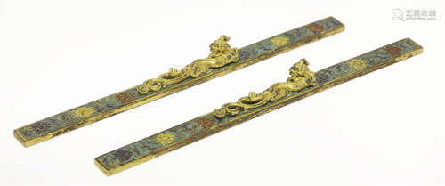 A pair of cloisonné scroll weights