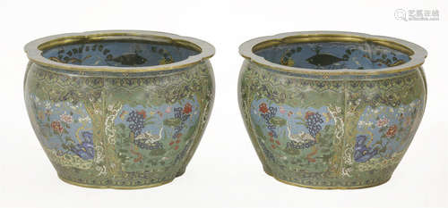 A pair of cloisonné fish bowls