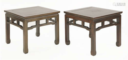 A pair of Chinese hardwood low tables