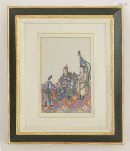 清十九世纪 佚名 人物故事图 设色通草纸本 镜框 一组两件