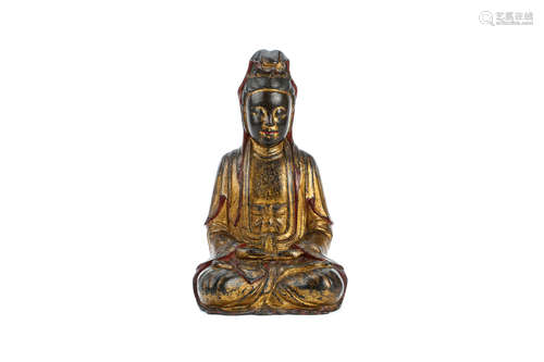 明   铜鎏金观音像                                                                                                                                            A CHINESE GILT BRONZE FIGURE OF GUANYIN.