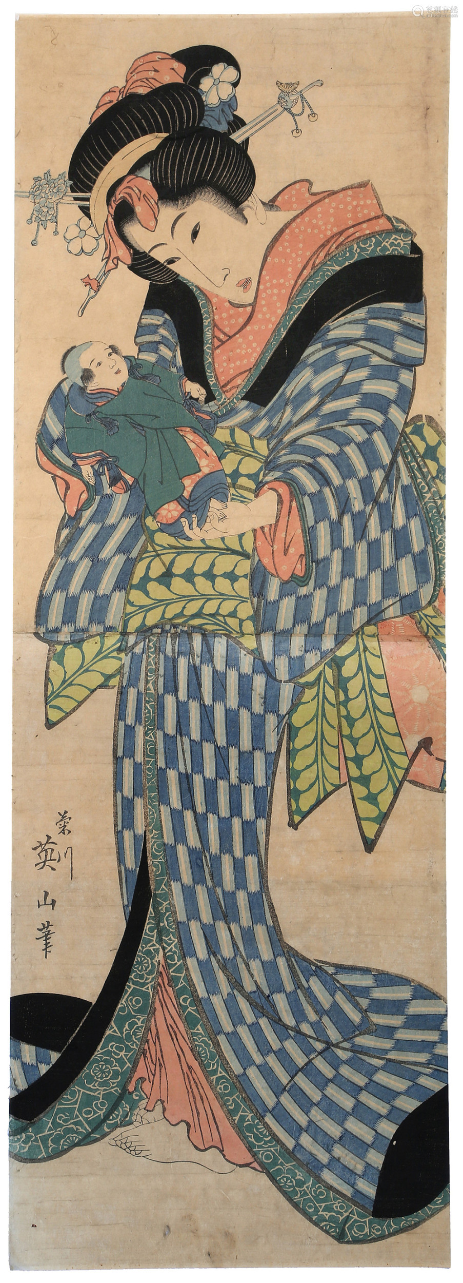 锦絵挂物絵英山、１９世纪KIKUKAWA EIZAN (1787 – 1867).－【Deal Price Picture】