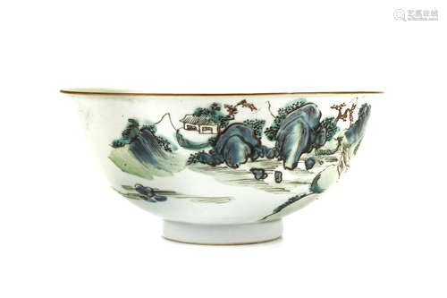 清   山水图盌                                                                                                                                                    A CHINESE LANDSCAPE BOWL.